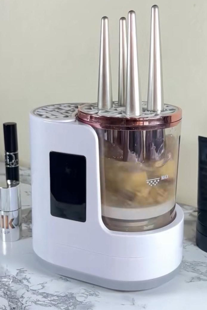 PrimeLux 3-in-1 Electric Makeup Brush Cleaner – Clean, Dry & Hold
